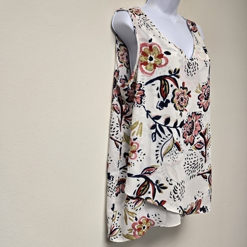 Chelsea & Theodore Whimsical Floral Print Blouse White L - Picture 2 of 9